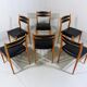 Set of 6 dining chairs in beech & black leather 1960’s