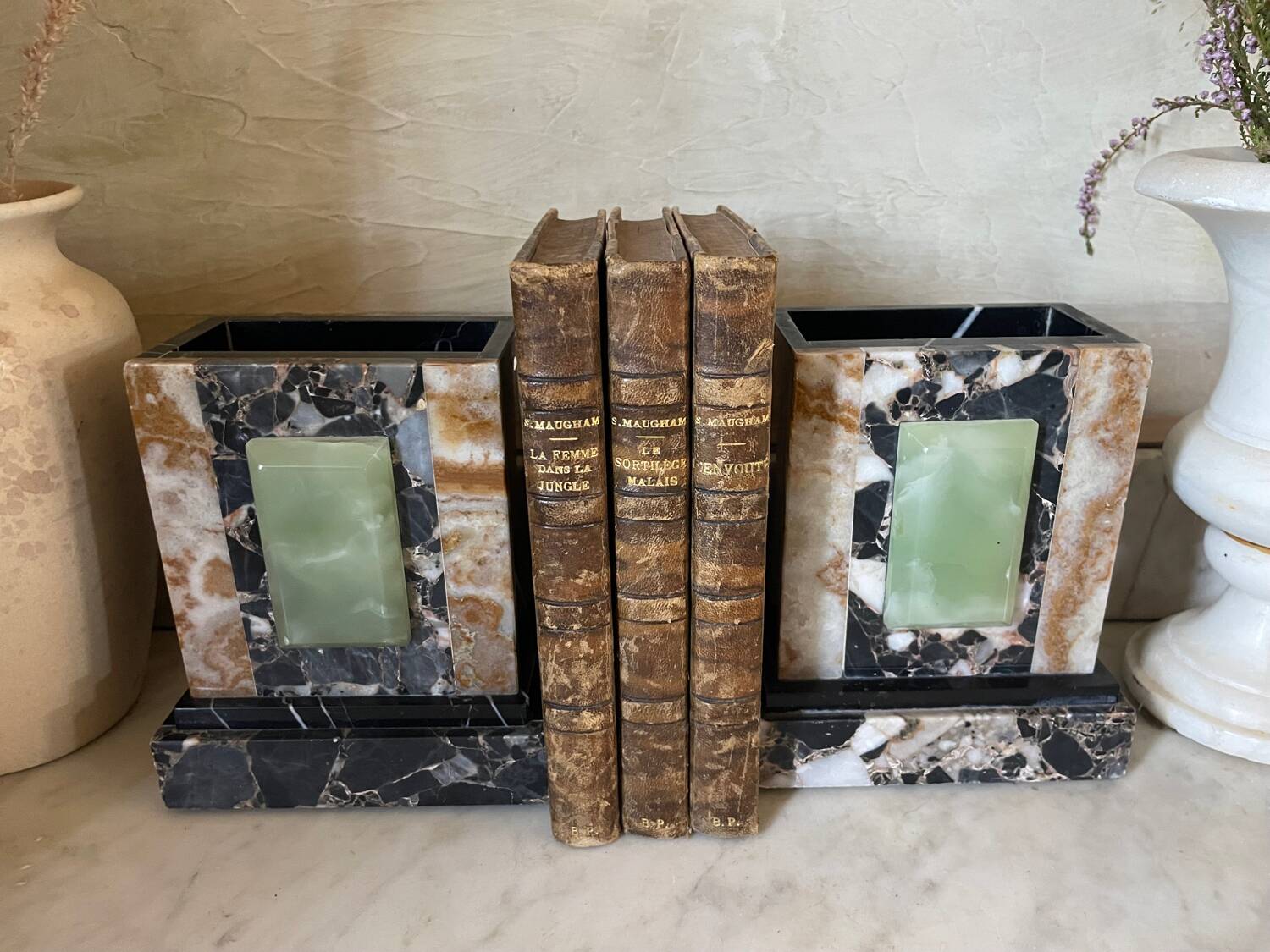Pair of Art Deco marble and onyx bookends