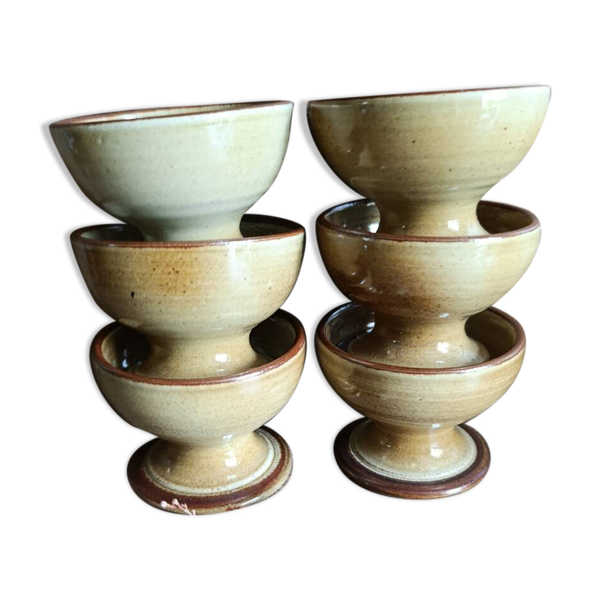 6 coupelles sur pied grès émaillé miel, Atelier Saint Simon, vintage