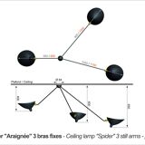 Spider ceiling light with three fixed arms