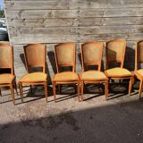 Six Art Deco chairs, 1960s, beech and cane