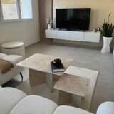 2 rectangular coffee tables in travertine