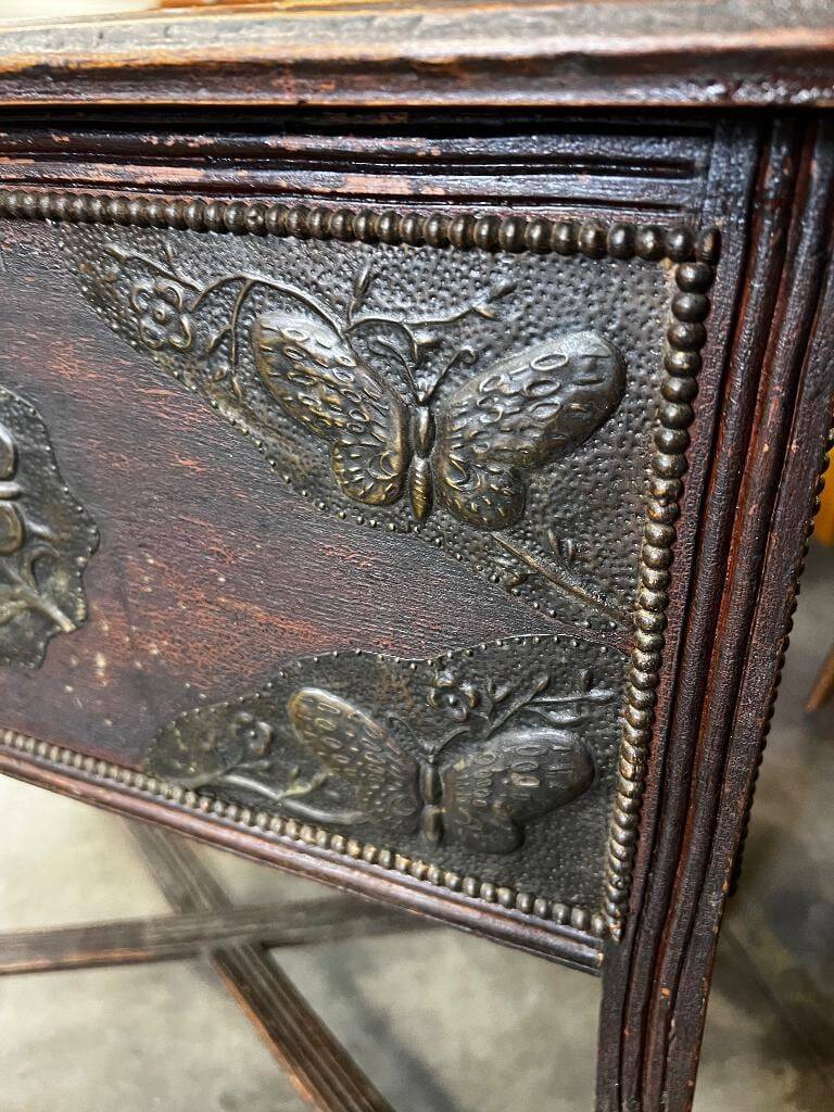 Vintage wooden side table / accent table with copper detail