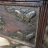 Vintage wooden side table / accent table with copper detail