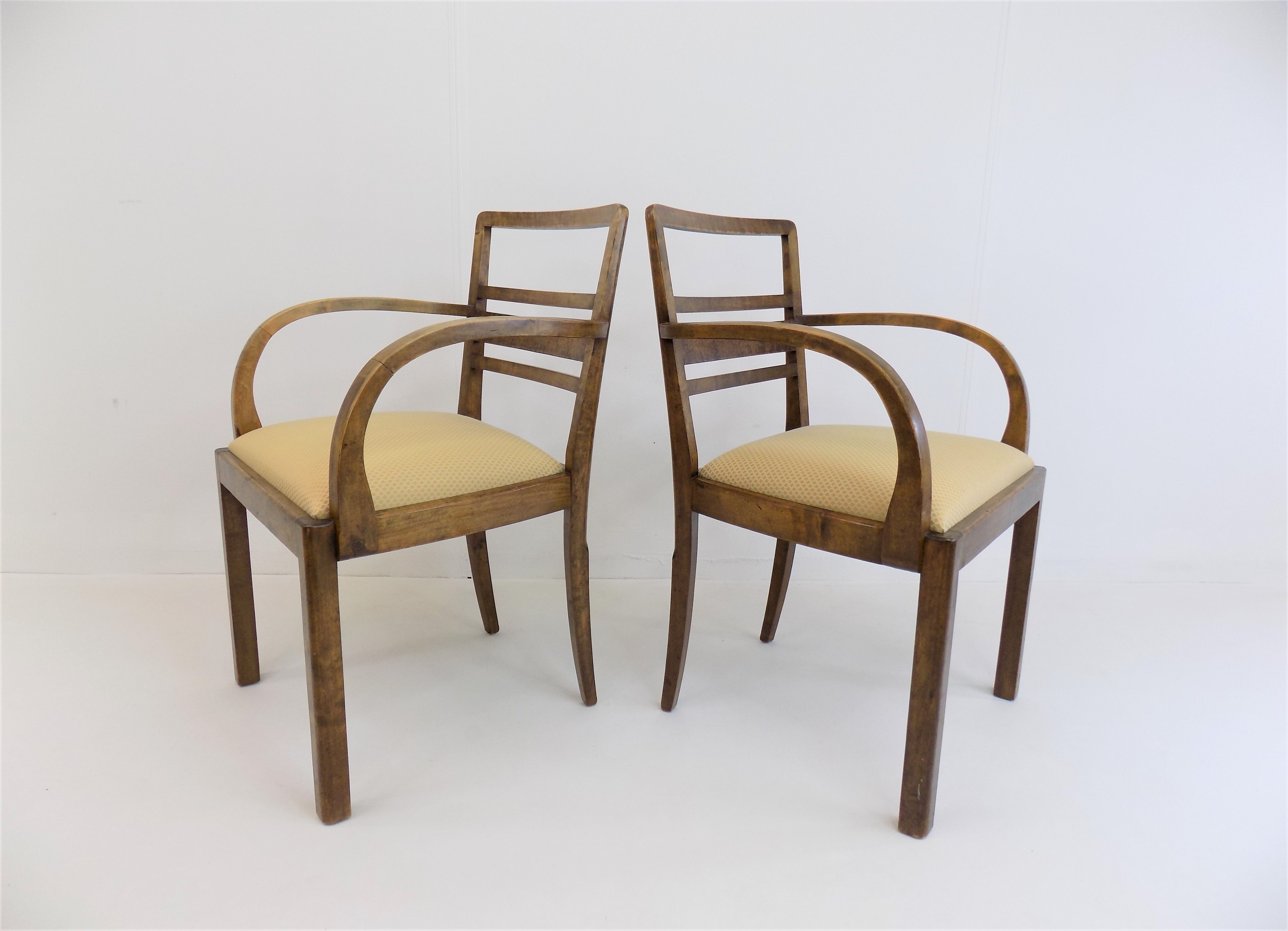 Set of 2 Art Deco chairs in birch burl