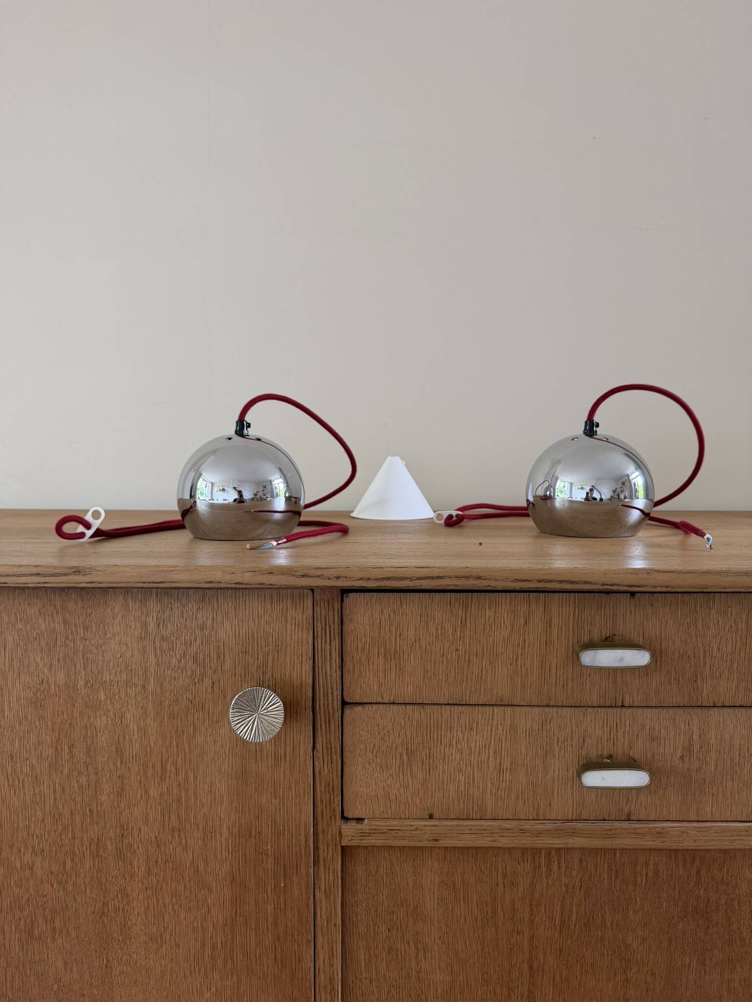 Set of 2 Vintage Topan style pendants - Danish design lamps - Space age sty