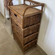 Cabinet / chest of drawers 4 drawers in rattan & vintage bamboo