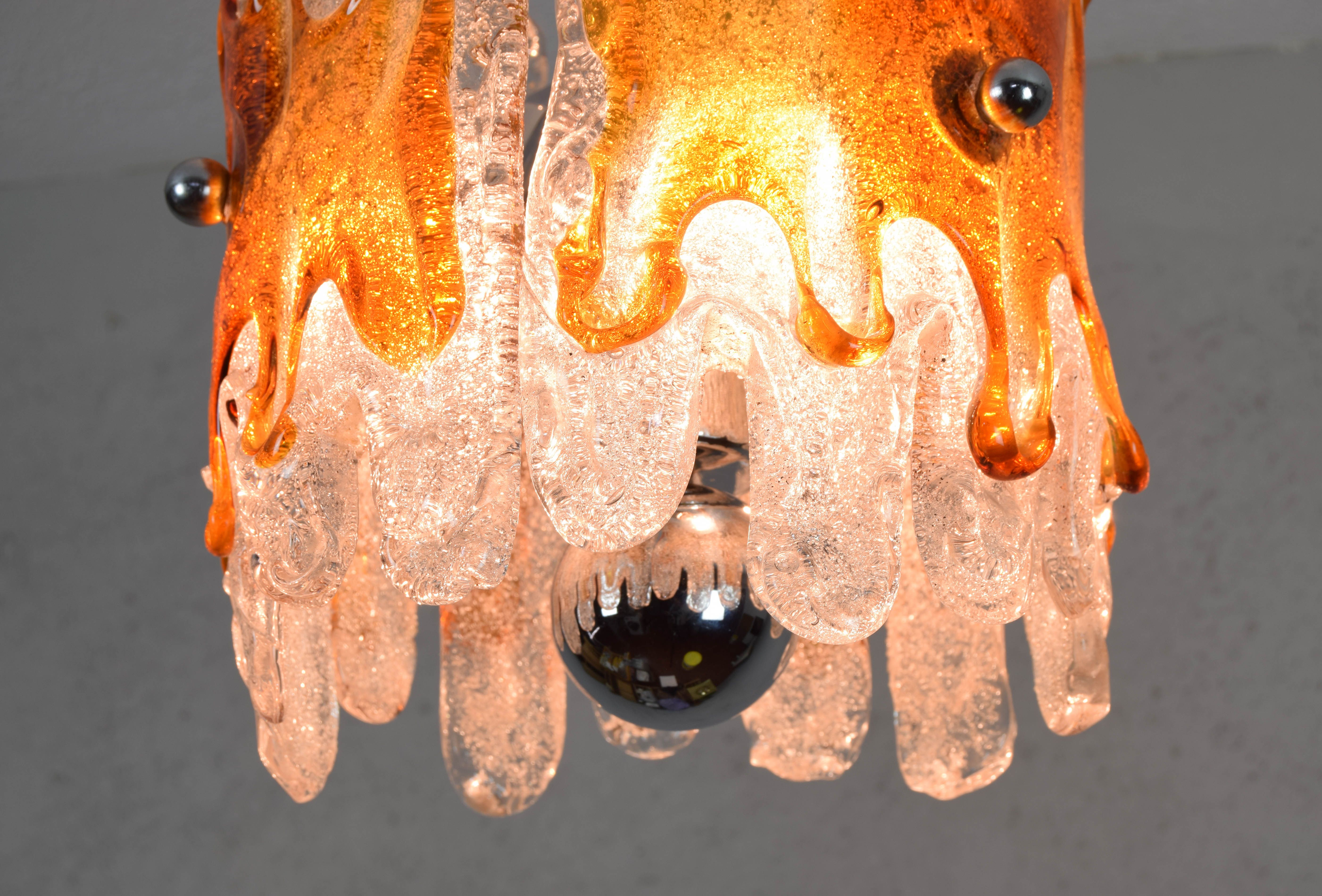 Murano Chandelier Amber and Clear Lava Mazzega Italian Mid Century 60s