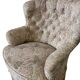 Fauteuil vintage rose clair à fleurs / fauteuil une place avec franges