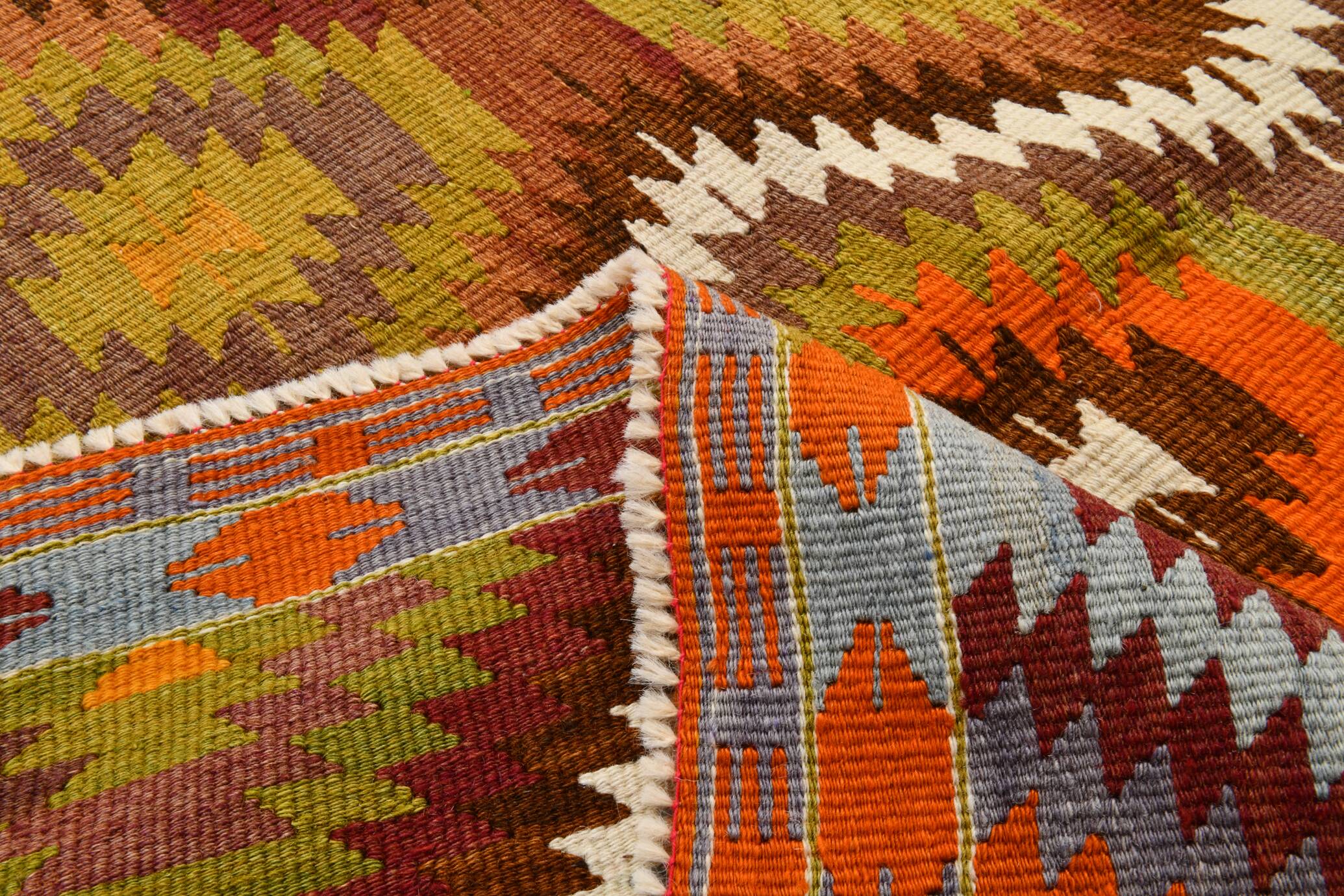 6x9 Orange Green Tribal Vintage Kilim Rug, 177x290Cm