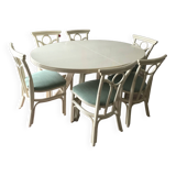 OVAL TABLE WITH TWO REMOVABLE EXTENSIONS AND 6 CHAIRS