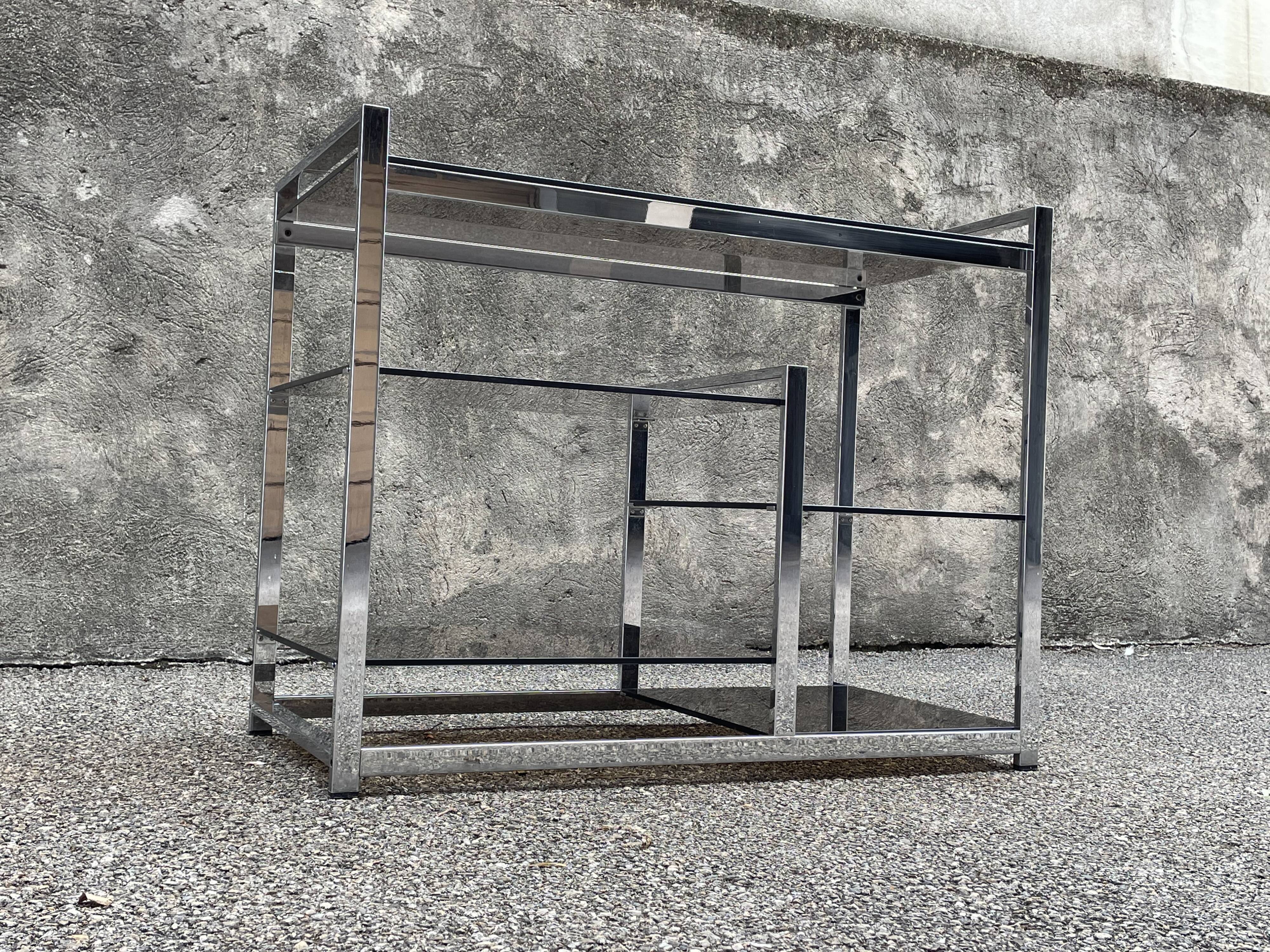 Console en métal chromé et verre fumé, 1970s