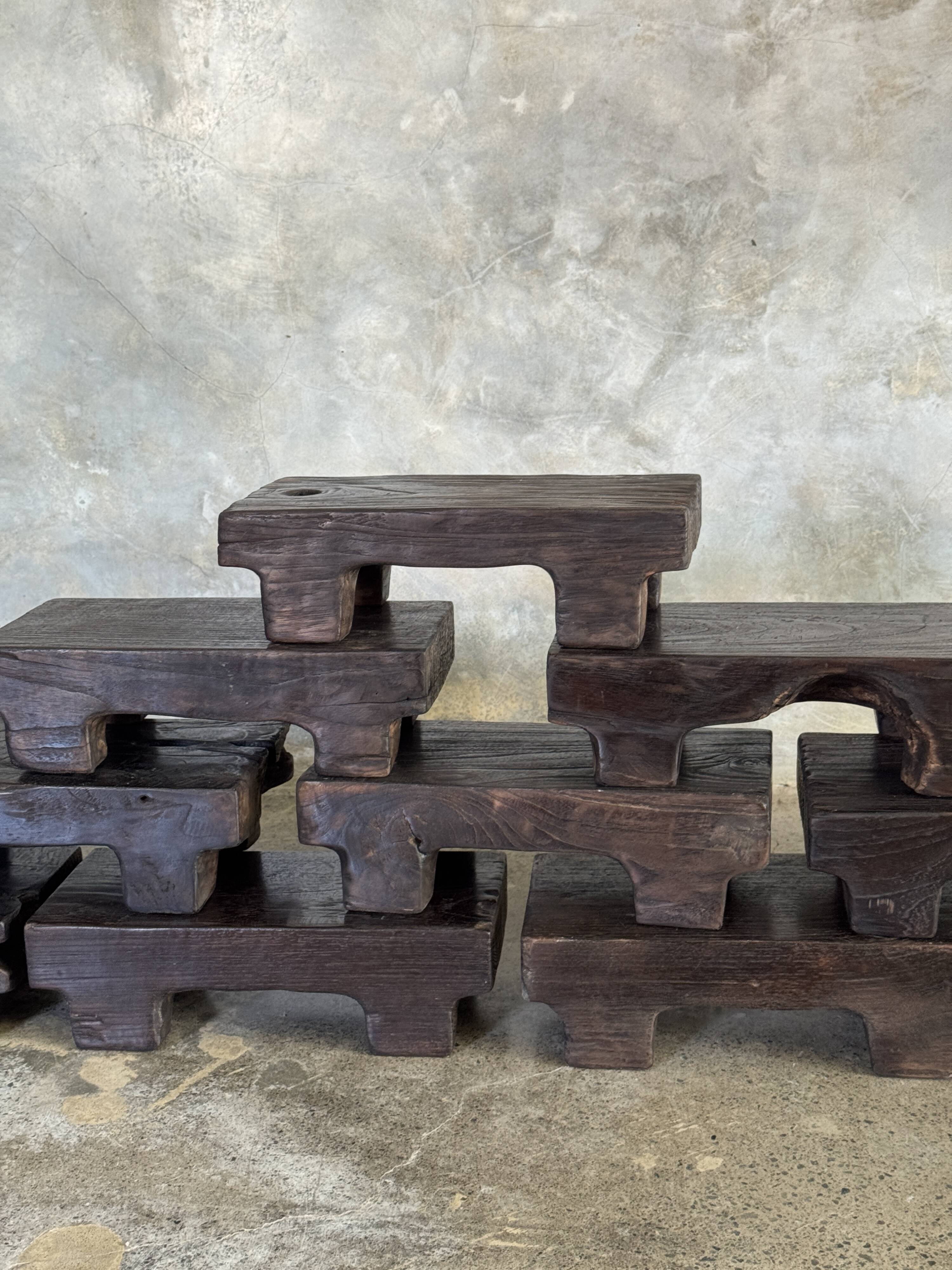 Small stool, black solid teak accent stool wabi-sabi L30 W8.5 H6.