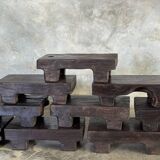 Small stool, black solid teak accent stool wabi-sabi L30 W8.5 H6.