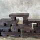 Small stool, black solid teak accent stool wabi-sabi L30 W8.5 H6.