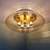 Large ceiling light in brass and blown bubble glass, Glasshütte Limburg, 1970.