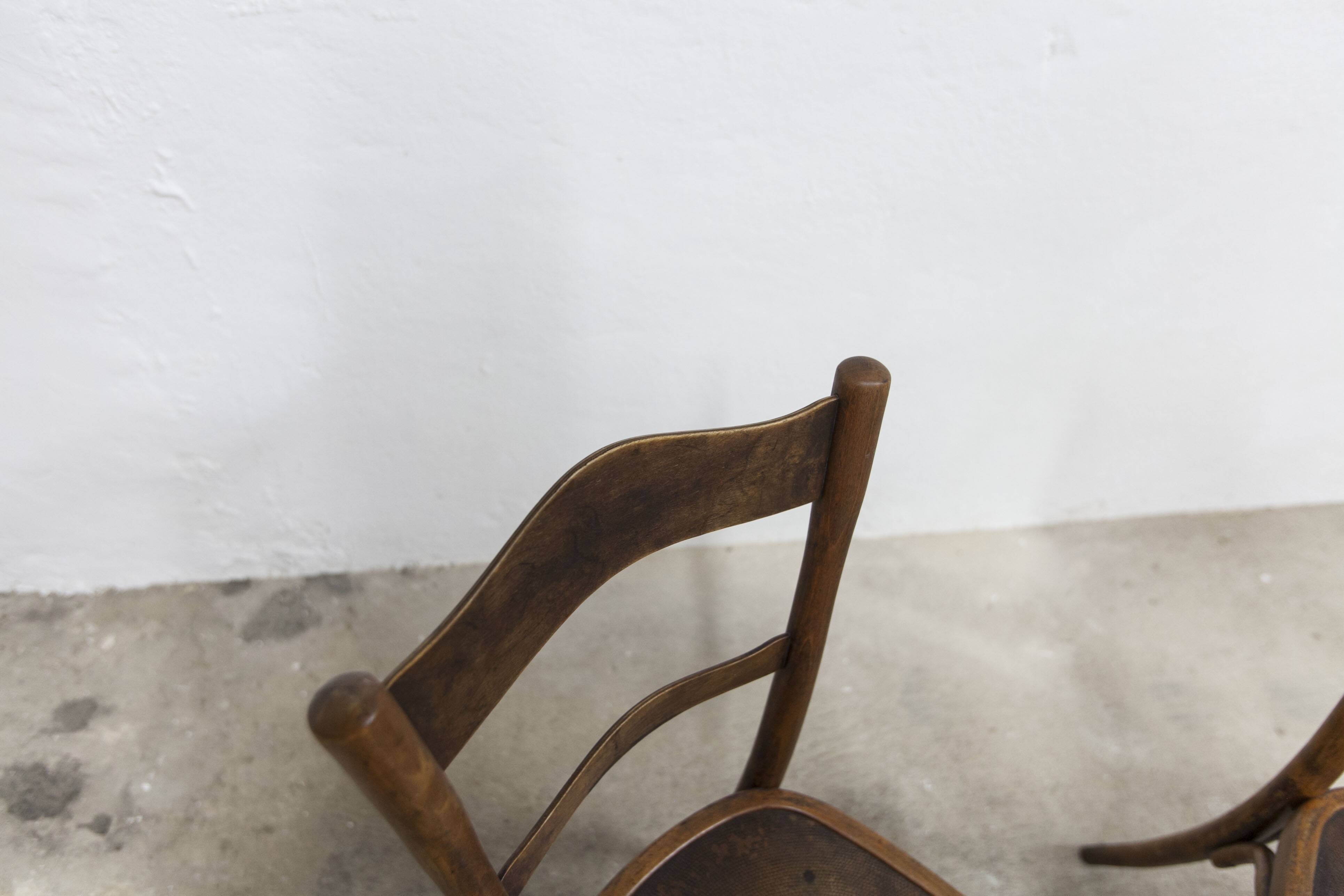Pair of Baumann Bistrot chairs from the 1920s with pyrography seat