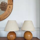 Pair of vintage wooden ball lamps
