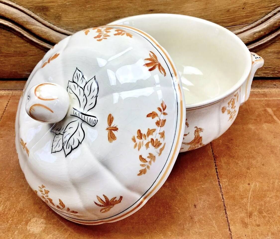 Ancienne soupière légumier Longchamp décor Moustiers Olerys 2