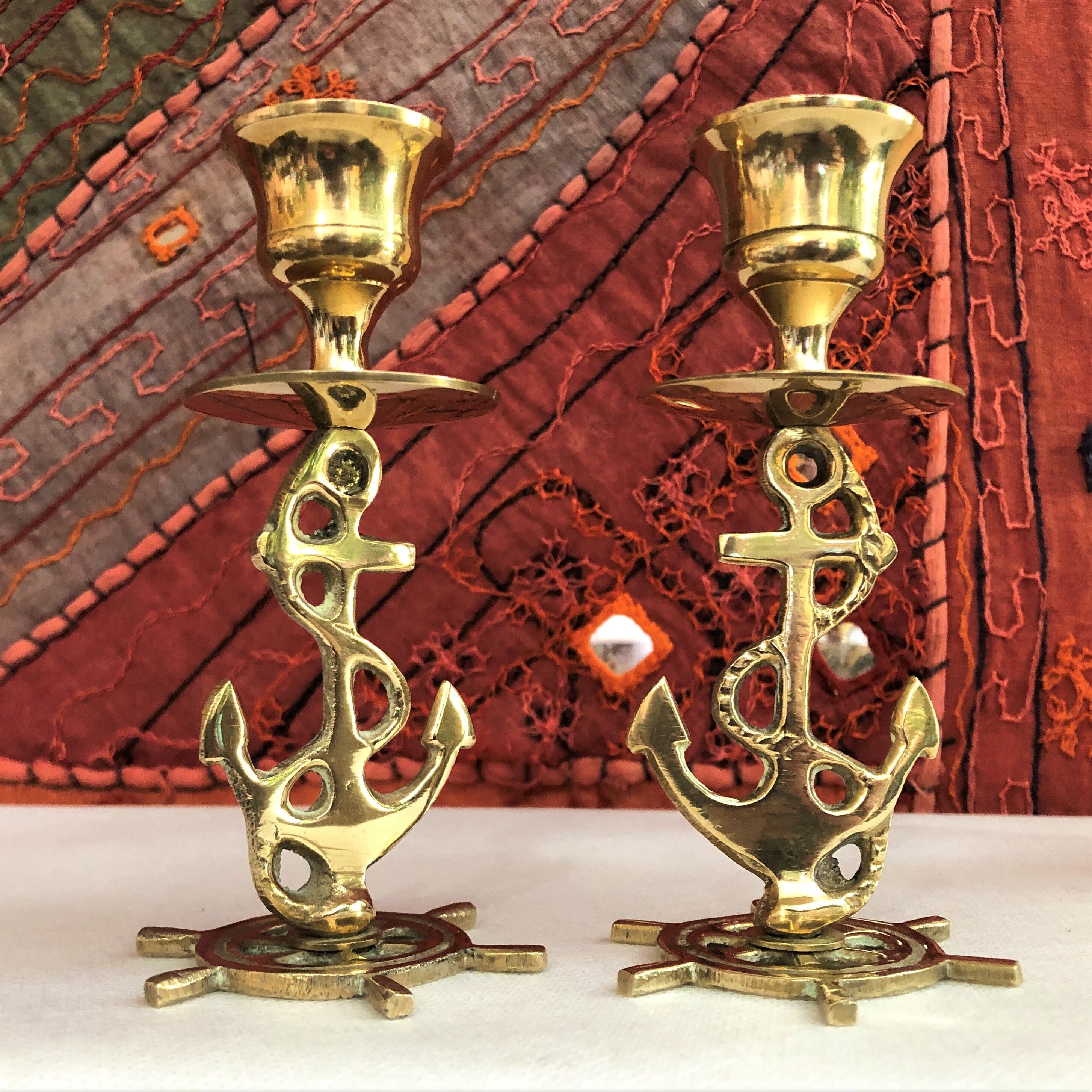 Pair of gilded brass candlesticks
