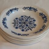 7 Vintage blue earthenware soup plates from Moulin des Loups, Orchies. ASCOTT model