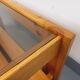 Table basse vintage en pin et verre fumé des années 70 80