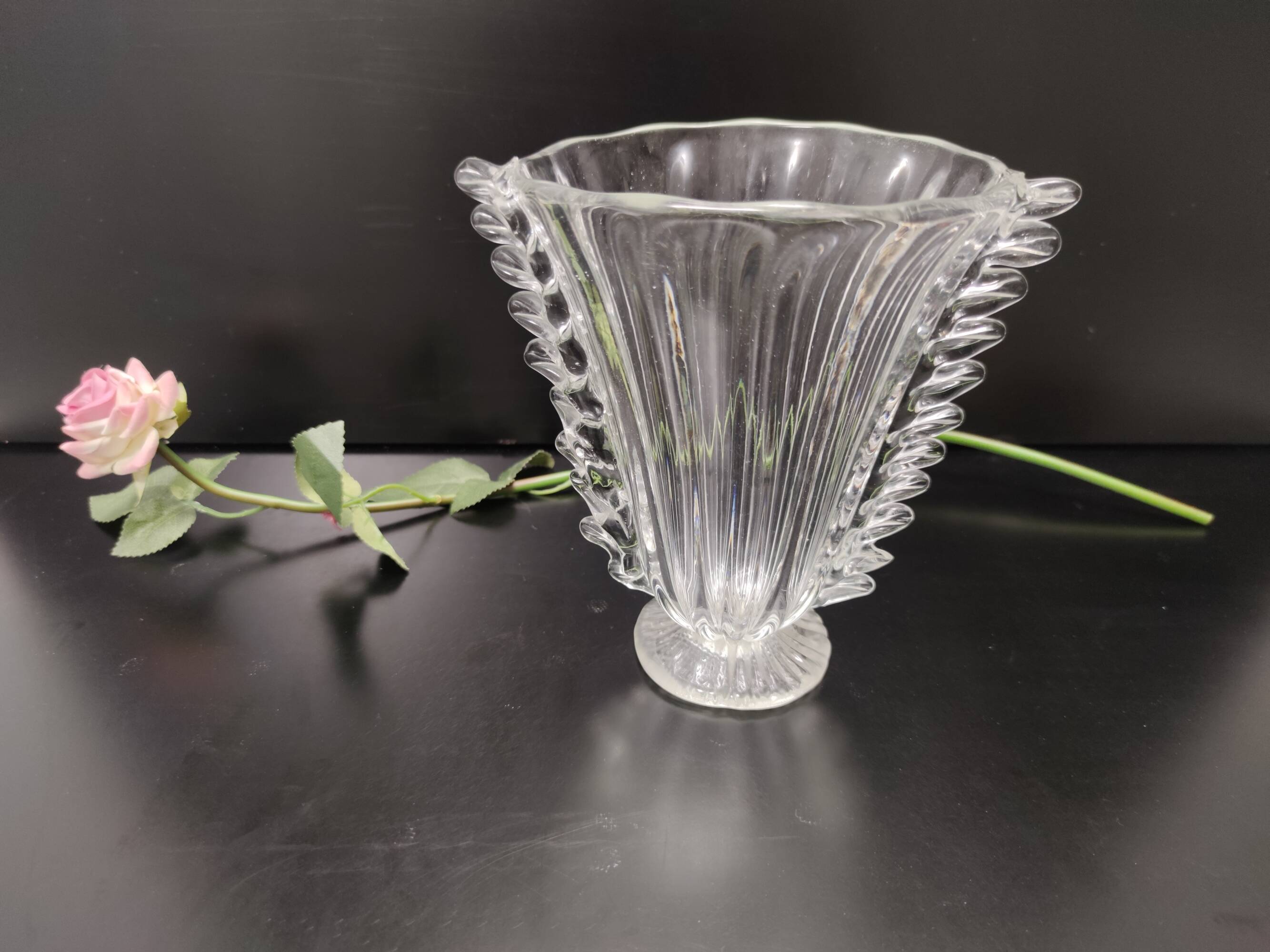 Transparent Murano Glass Vase attr. to Barovier and Toso, Italy