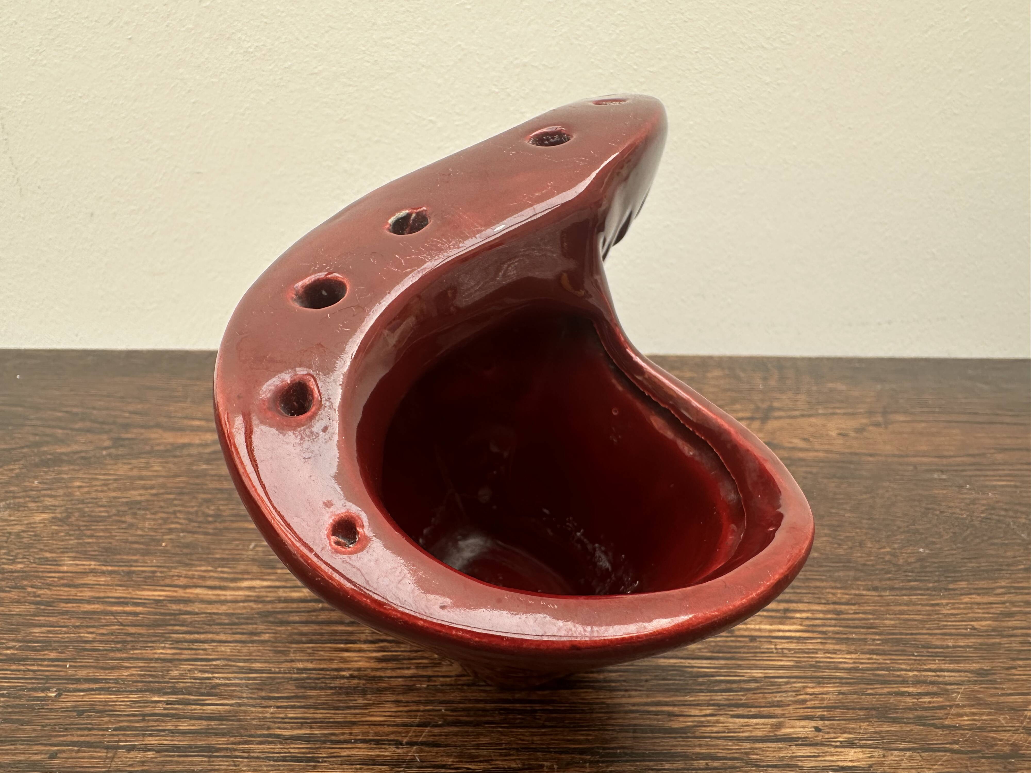 Burgundy ceramic flowerpot, 1950s
