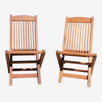 Pair of folding teak chairs