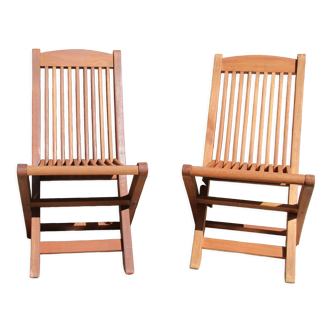 Pair of folding teak chairs
