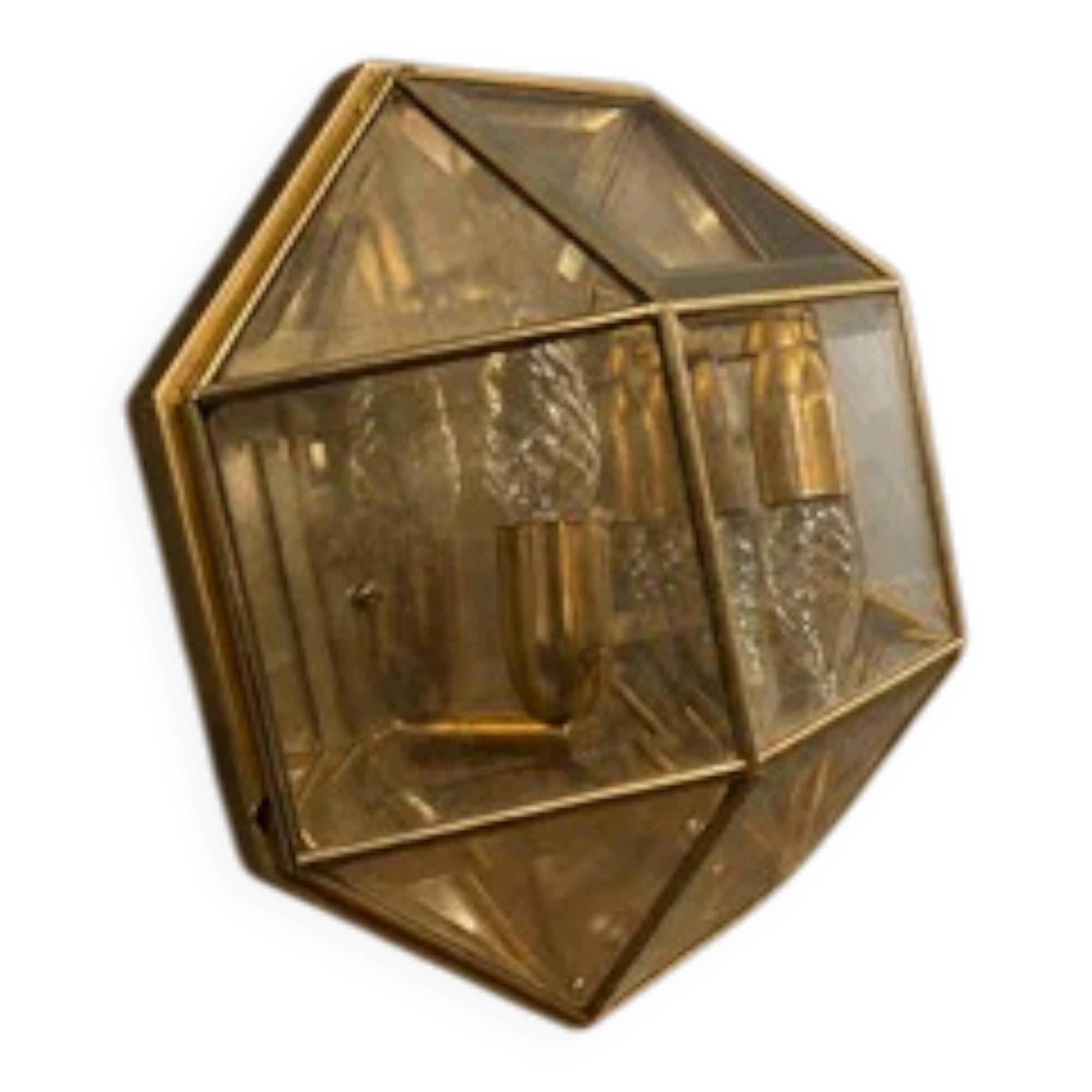 Geometric wall light in brass and glass, 1980s.