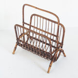 Vintage rattan magazine holder, France 1960