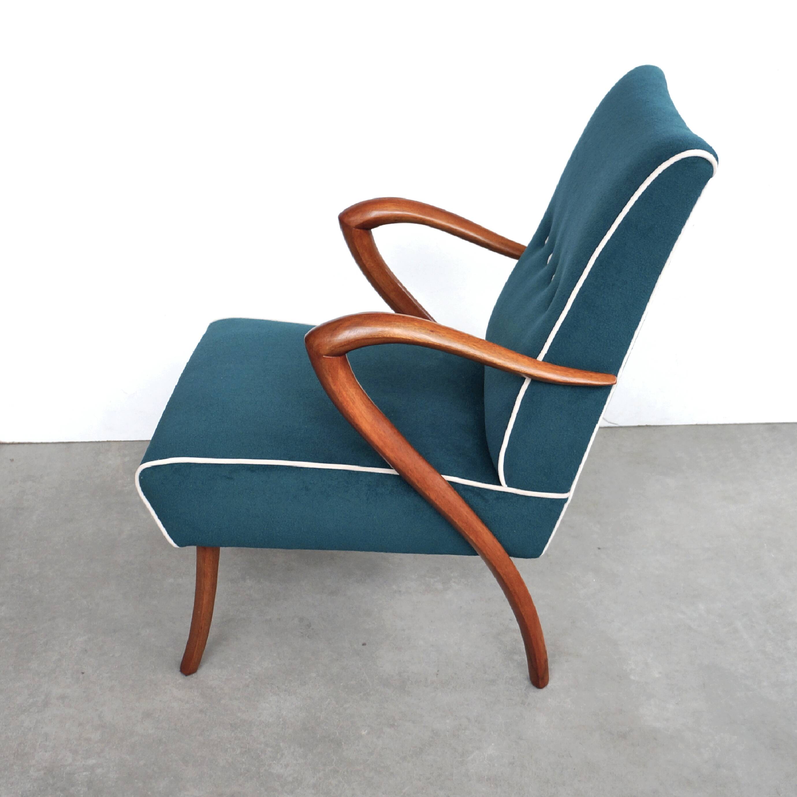 Fauteuil Style Scandinave en Tissu Bouclé Vert Pétrole