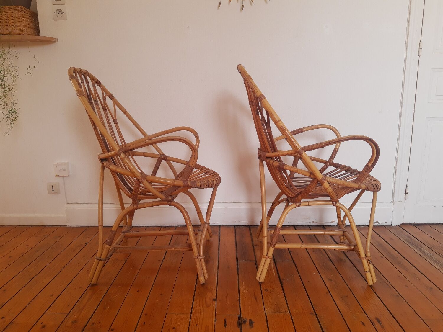 Pair of vintage rattan armchairs