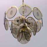 Gino Vistosi Mid-Century Modern Amber Glass and Brass Chandelier, 1970s