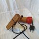 Vintage clip-on spot lamp in wood and red metal