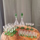 Antique crystal tableware set of carafe and tasting glasses from the 1900s