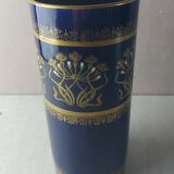 Ancien vase rouleau, bleu, en céramique émaillée, Lunéville napoléon III