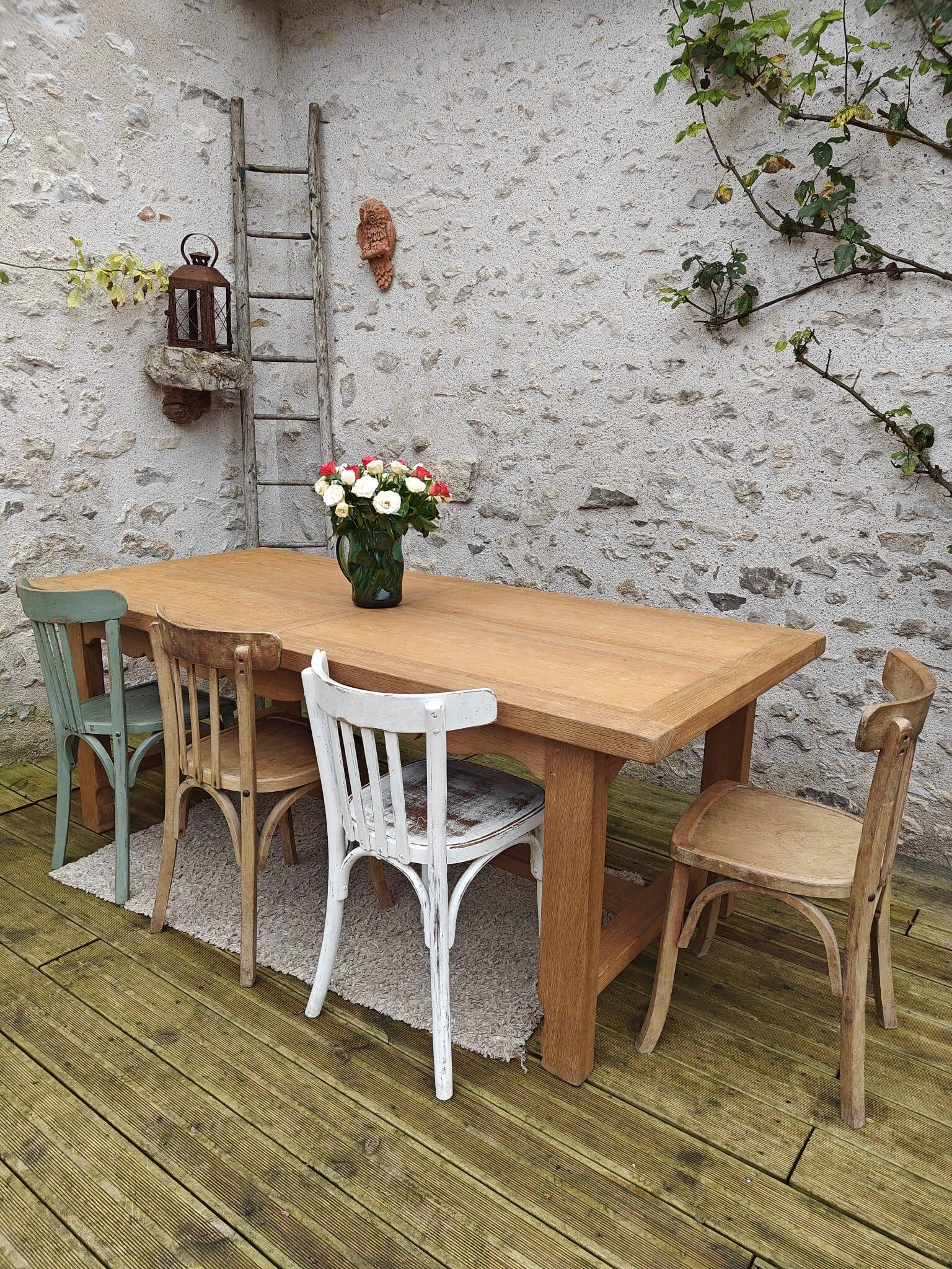 Oak farmhouse table stamped R Trotel