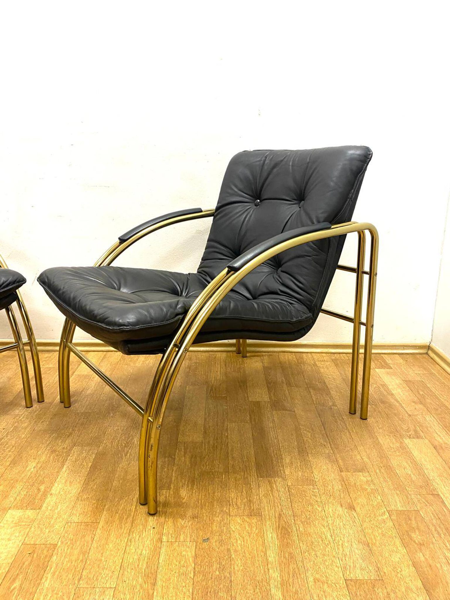 Vintage Leather and Metal Armchairs, 1990s, Set of 2