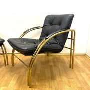 Vintage Leather and Metal Armchairs, 1990s, Set of 2