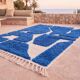Authentic traditional white and blue Berber rug 2/3 m