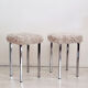 Set of two vintage chrome stools with fluffy upholstery