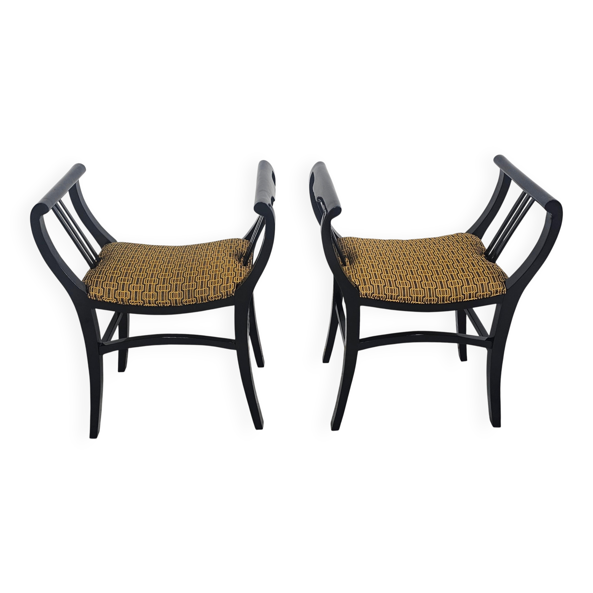 Pair of Gondola stools from the Secession movement in black lacquer, 1910s.