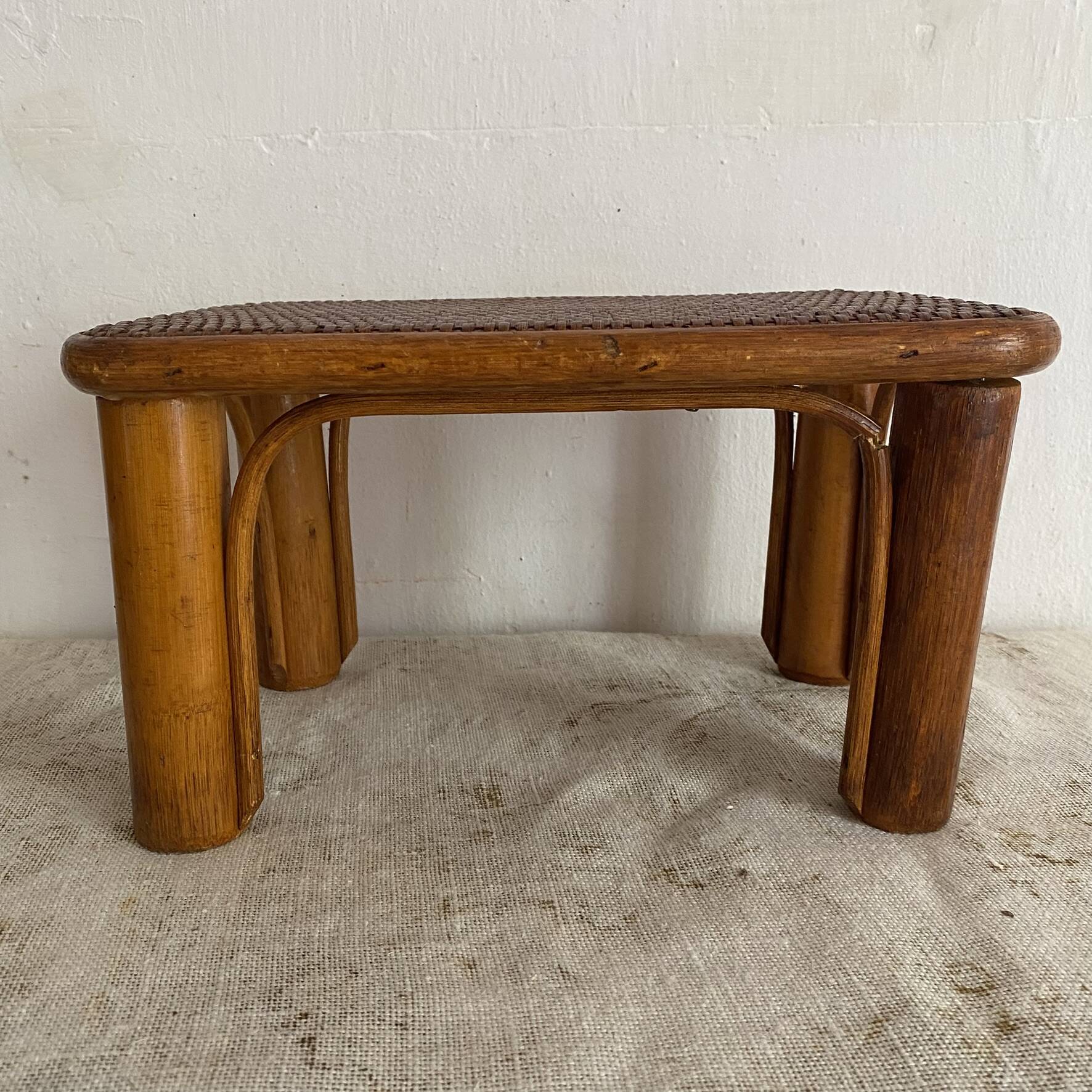 Vintage low rattan stool
