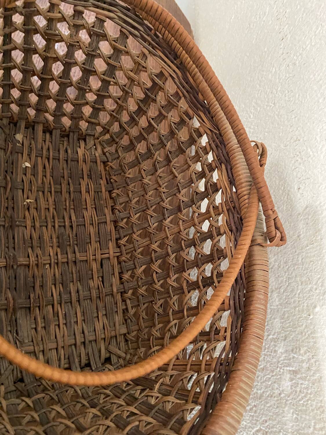 Old baskets and woven wicker basket.