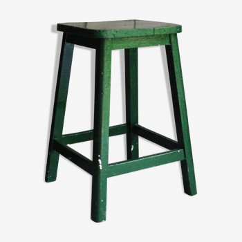 Tabouret rustique bois peinture verte