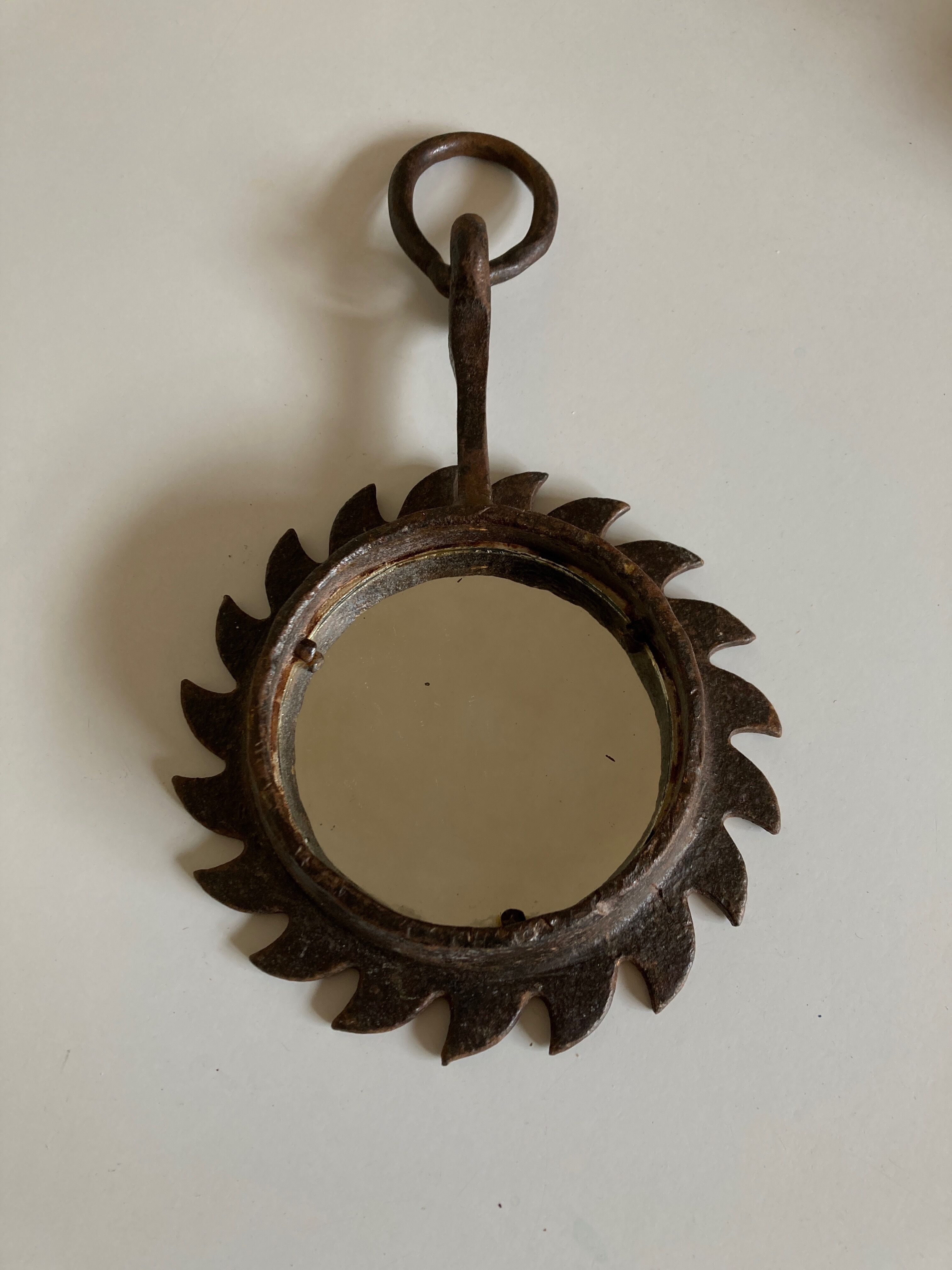 Brutalist wrought iron sunburst mirror, 1970