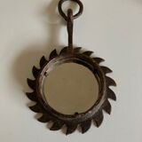 Brutalist sun mirror in beaten iron 1970 34cm