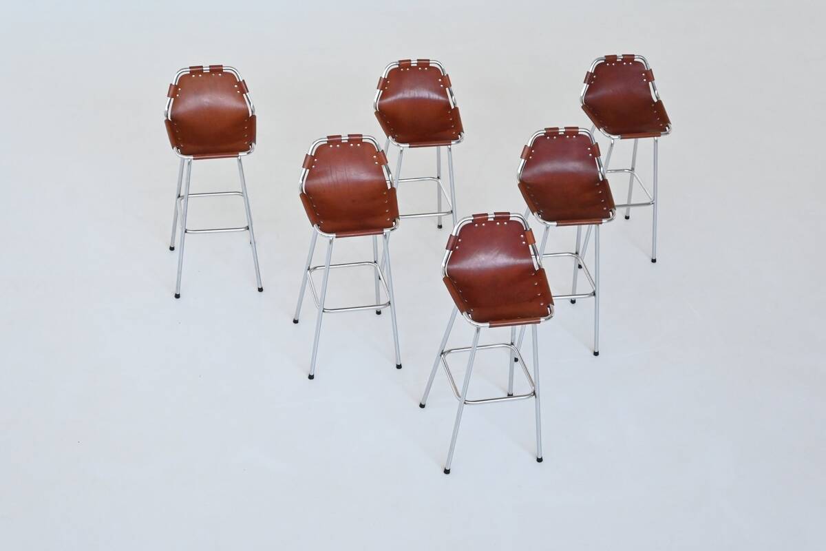 Charlotte Perriand bar stools in leather Les Arcs Ski Resort France 1960